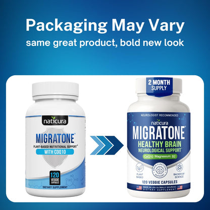 Migratone Migraine Relief Nutritional Support Supplement - with Magnesium, Riboflavin Vitamin B2, B6 & B12, Microactive Coq10, Feverfew, PA-Free Butterbur, and Folate - Clinically Preferred Blend - dailyvitalstore