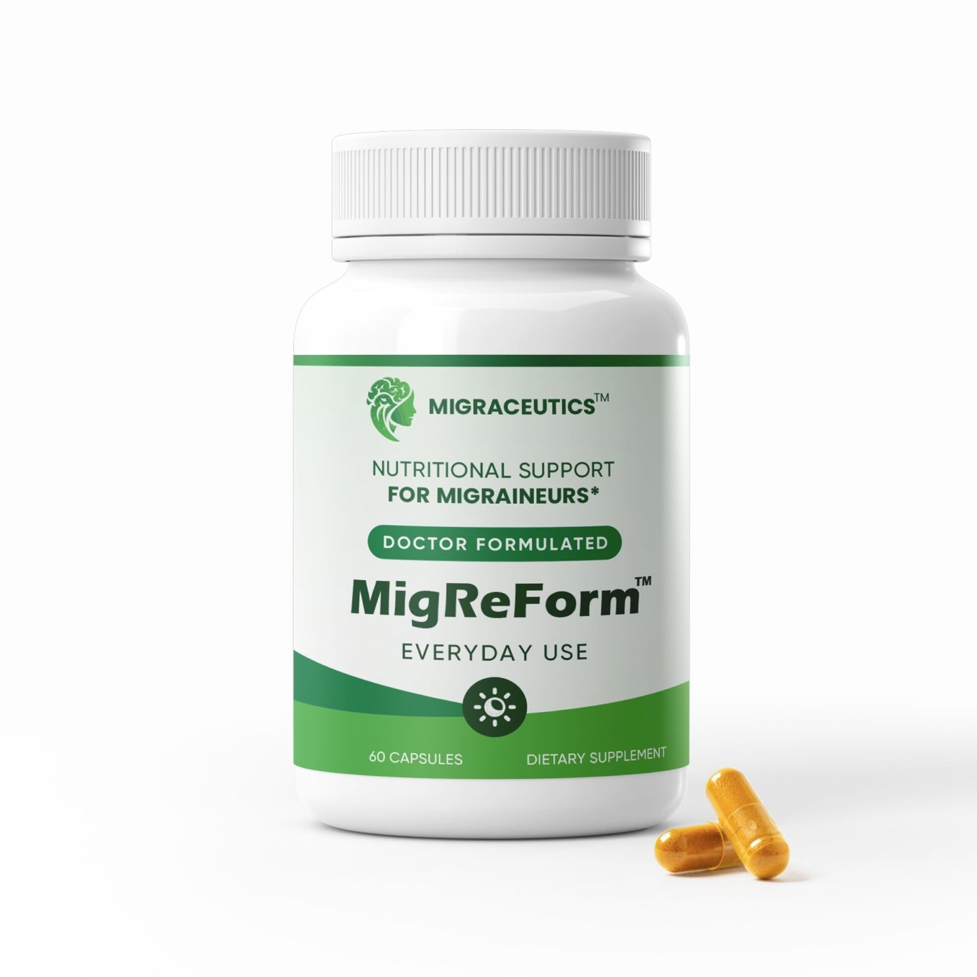 MigReForm – Doctor Formulated Nutritional Supplement and Migraine Wellness Support - Natural Migraine Health Formula with Magnesium, Vitamin B2 & CoQ10-60 Capsules for Women & Men - dailyvitalstore