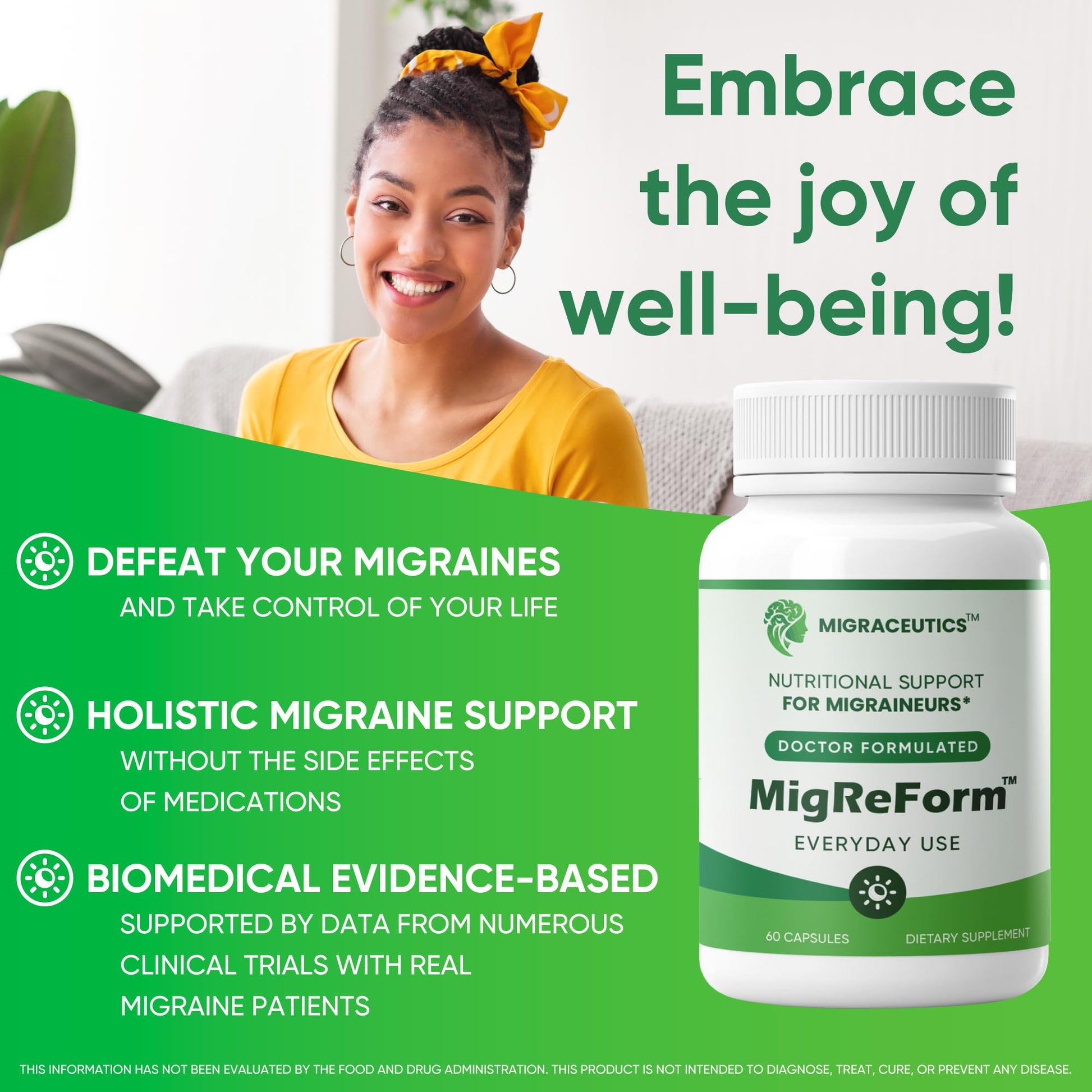 MigReForm – Doctor Formulated Nutritional Supplement and Migraine Wellness Support - Natural Migraine Health Formula with Magnesium, Vitamin B2 & CoQ10-60 Capsules for Women & Men - dailyvitalstore