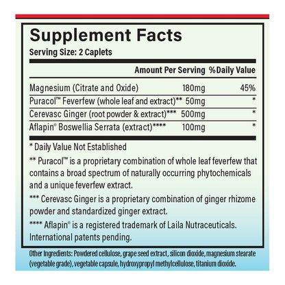 MigreLief-Now Fast-Acting Formula, As-Needed Nutritional Support for Migraine and Headache Sufferers - 60 Vegetarian Capsules - dailyvitalstore