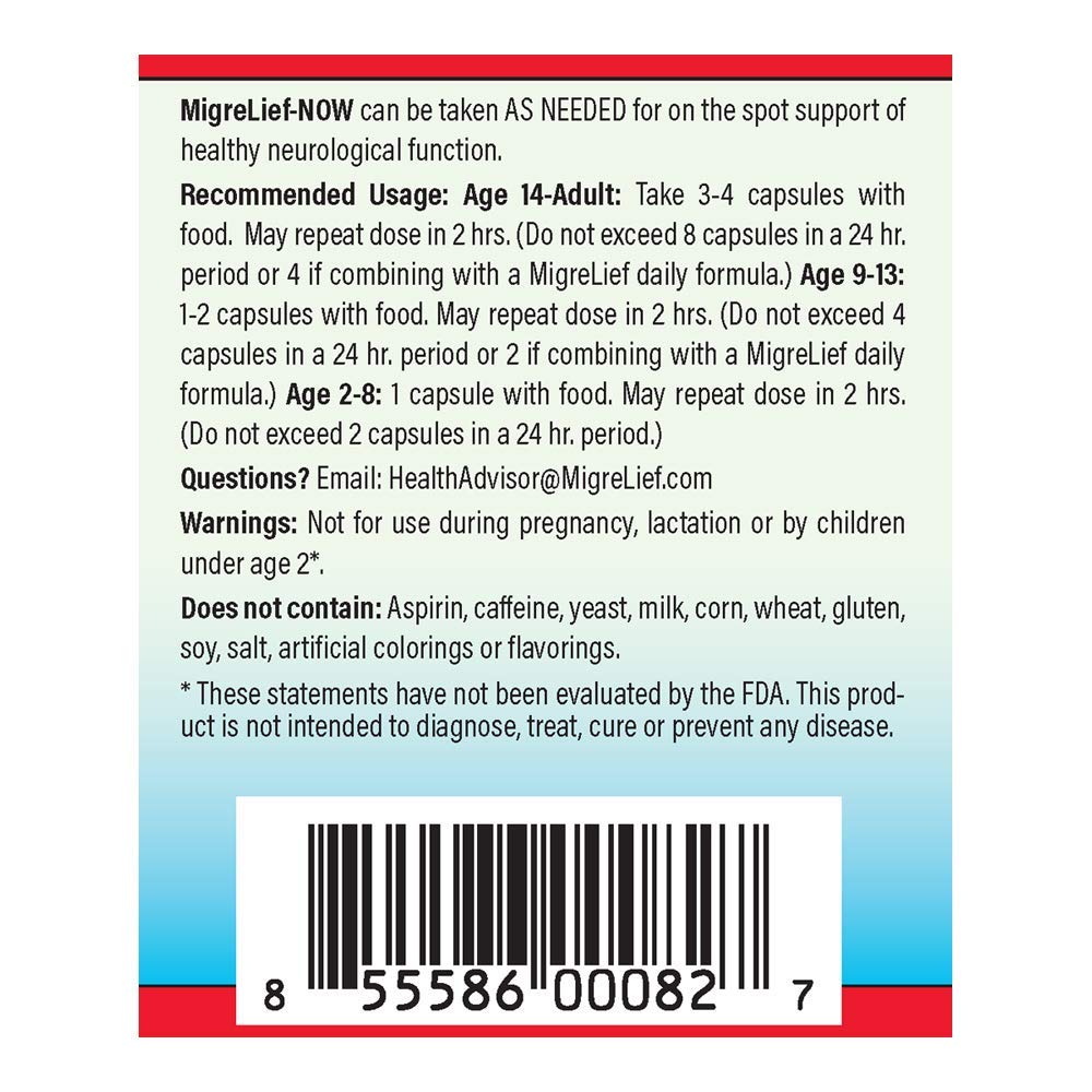 MigreLief-Now Fast-Acting Formula, As-Needed Nutritional Support for Migraine and Headache Sufferers - 60 Vegetarian Capsules - dailyvitalstore