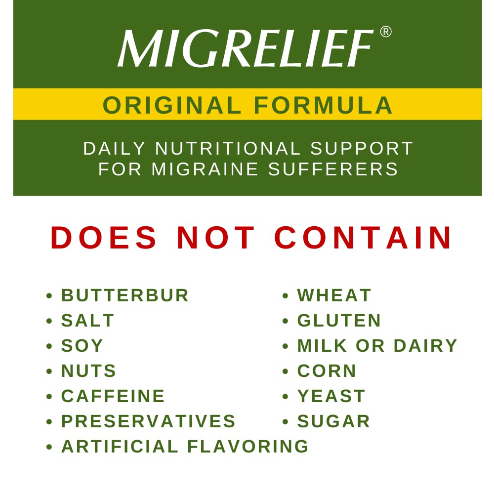 MigreLief Original Triple Therapy with Puracol - Nutritional Support for Migraine Sufferers - 60 Caplets/1 Month Supply - dailyvitalstore