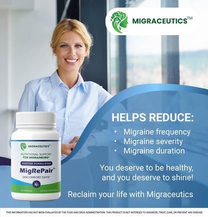MigRePair | Doctor Formulated Natural Herbal Supplement for Migraine Relief Needs | Supports Relief During Migraine Discomfort (Ictal Phase) - dailyvitalstore