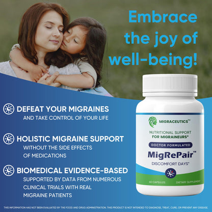 MigRePair | Doctor Formulated Natural Herbal Supplement for Migraine Relief Needs | Supports Relief During Migraine Discomfort (Ictal Phase) - dailyvitalstore