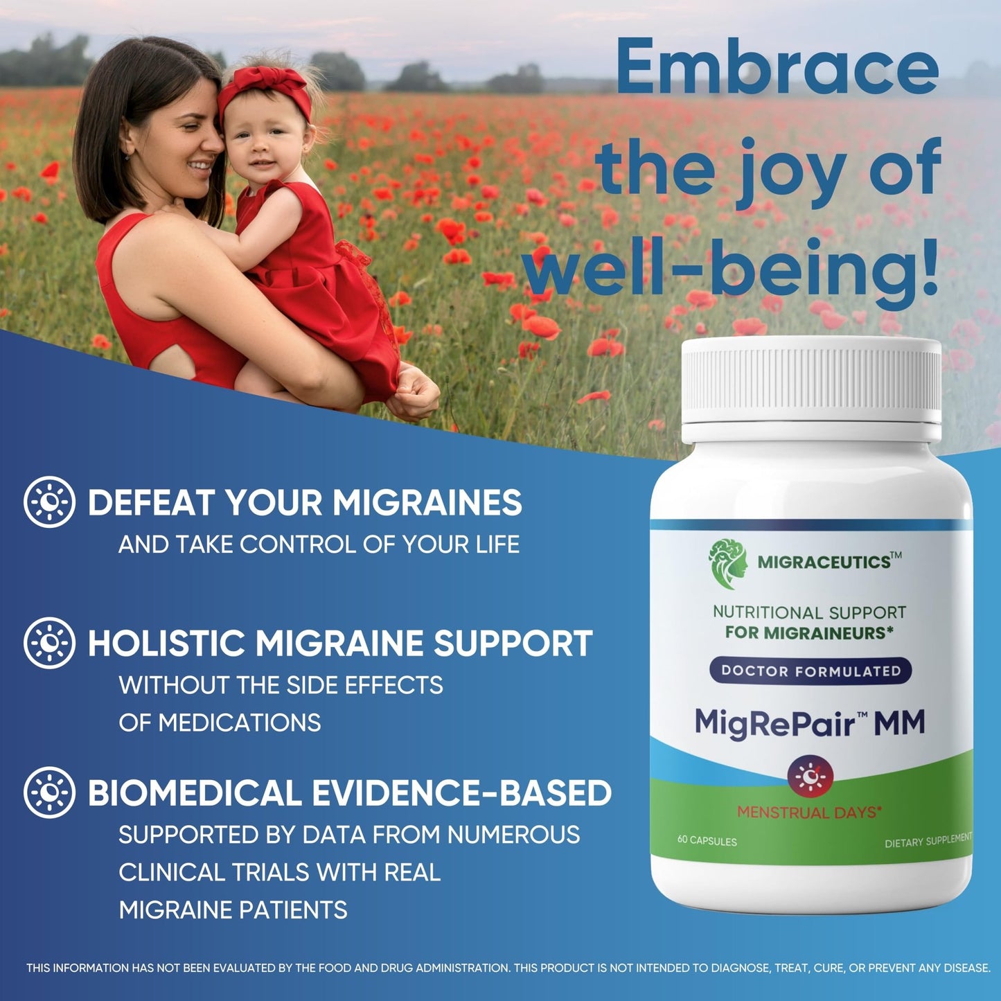 MigRePair MM Bottle of 60 - Doctor Formulated Natural Herbal Migraine Supplement for Women, Menstrual Migraine Relief, Hormonal Migraine Support with Feverfew, White Willow Bark Pine Bark & Grape Seed - dailyvitalstore