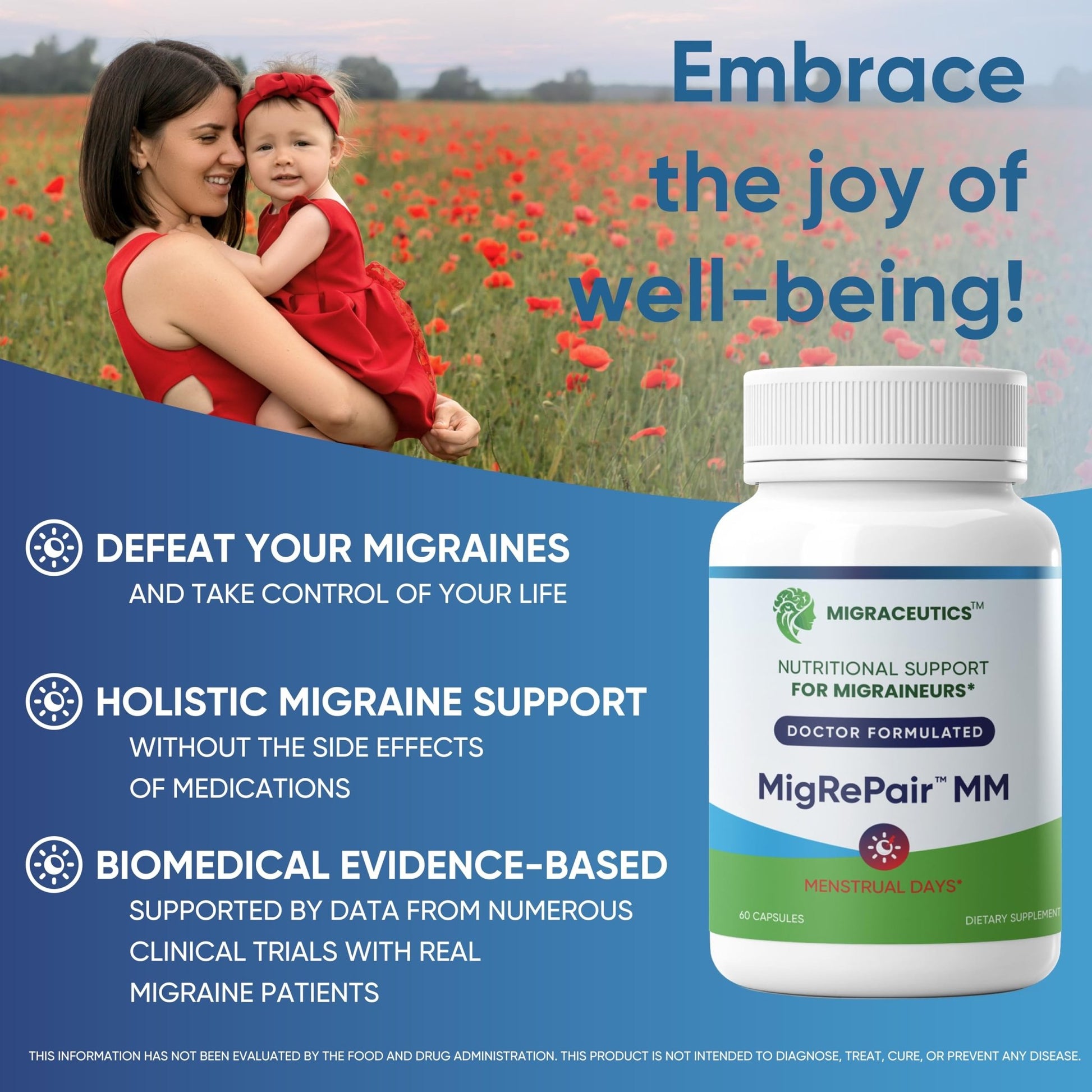 MigRePair MM Bottle of 60 - Doctor Formulated Natural Herbal Migraine Supplement for Women, Menstrual Migraine Relief, Hormonal Migraine Support with Feverfew, White Willow Bark Pine Bark & Grape Seed - dailyvitalstore