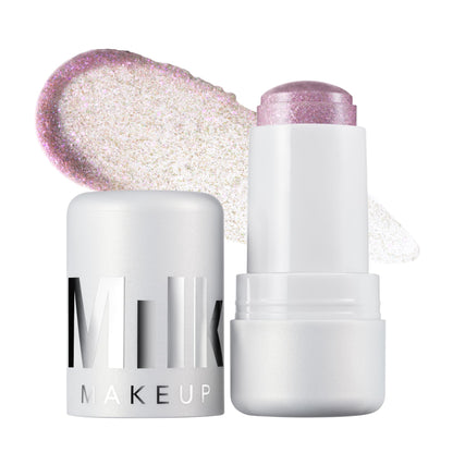 Milk Makeup Cooling Water Jelly Shimmer – Buildable Face + Body Highlighter Stick for Sheer Shimmery Glow – Long-Lasting, Hydrating, Glitter Free Formula – Boba (Violet Blue), 0.17oz - dailyvitalstore