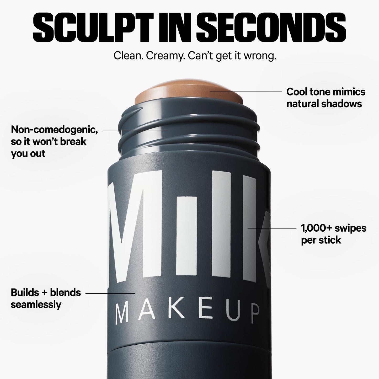 Milk Makeup Sculpt Stick – Cool-Toned Cream Contour Stick Adds Depth, Dimension + Shape for Natural-Looking Shadows – Hydrating, Buildable Formula w/Thyme Extract – Toasted (Fair to Light), 0.19 oz - dailyvitalstore