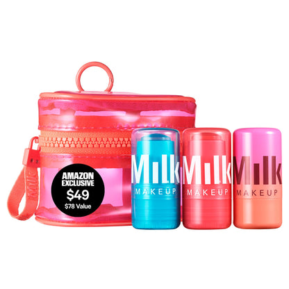 Milk Makeup Skincare Jelly Gift Set – Hydrating + Brightening Face Serums and Blush + Lip Stain in pH-Adaptive Pink – Two Full Size Serum Sticks .21oz + Travel-Friendly Jelly Tint (pHreeze) .17oz - dailyvitalstore
