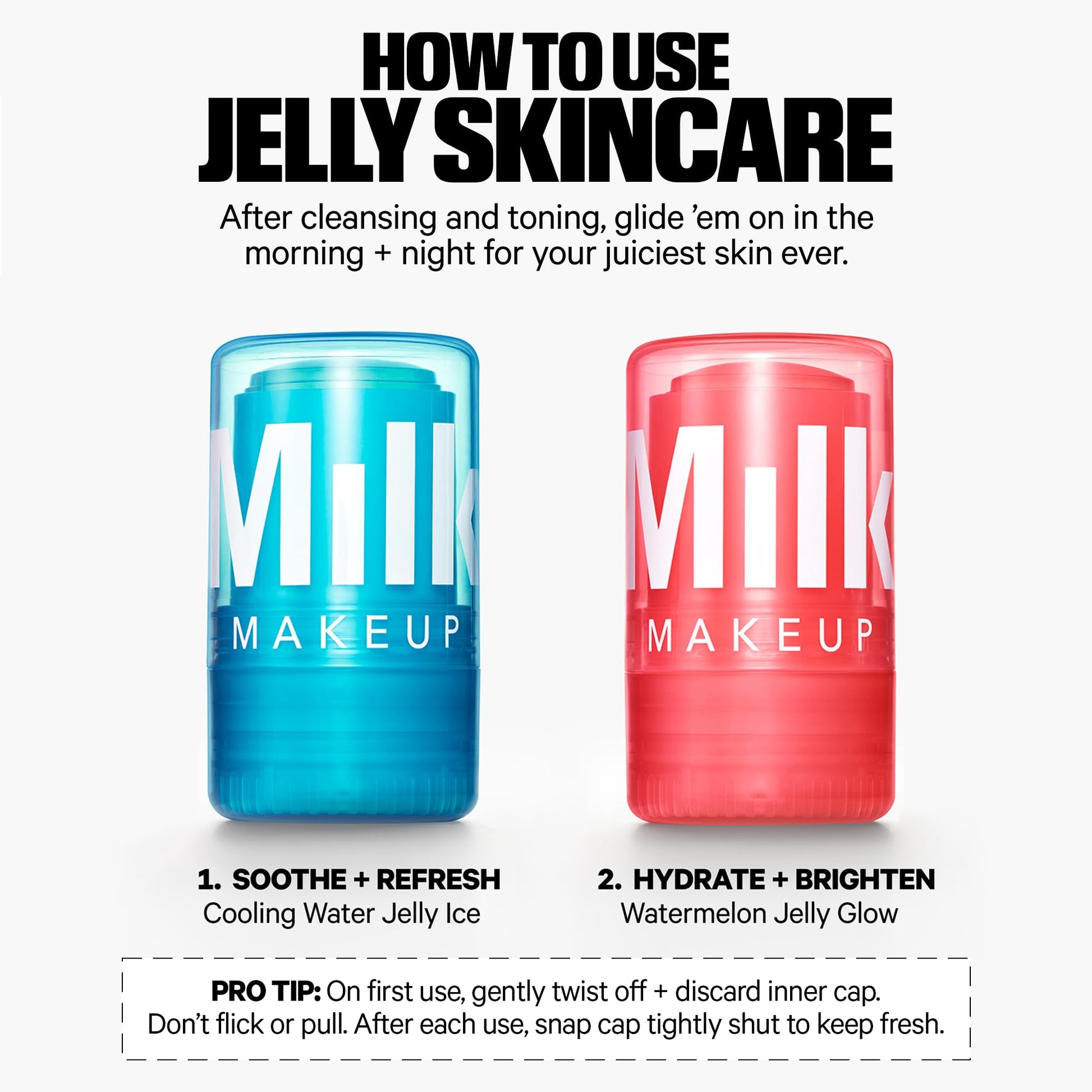Milk Makeup Skincare Jelly Gift Set – Hydrating + Brightening Face Serums and Blush + Lip Stain in pH-Adaptive Pink – Two Full Size Serum Sticks .21oz + Travel-Friendly Jelly Tint (pHreeze) .17oz - dailyvitalstore