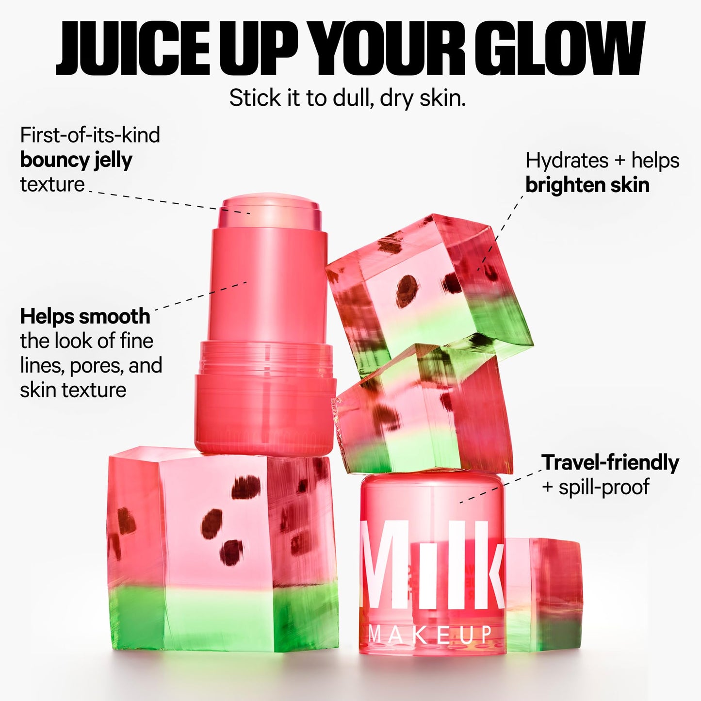 Milk Makeup Skincare Jelly Gift Set – Hydrating + Brightening Face Serums and Blush + Lip Stain in pH-Adaptive Pink – Two Full Size Serum Sticks .21oz + Travel-Friendly Jelly Tint (pHreeze) .17oz - dailyvitalstore