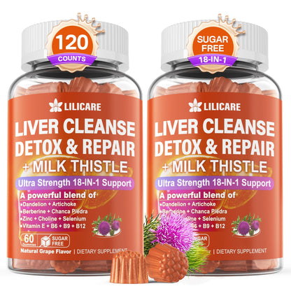 Milk Thistle Liver Detox Gummies, 18-IN-1 Liver Cleanse Detox & Repair Supplement with Berberine, Chicory Root, Turmeric, Artichoke, Dandelion Root, Chanca Piedra - dailyvitalstore