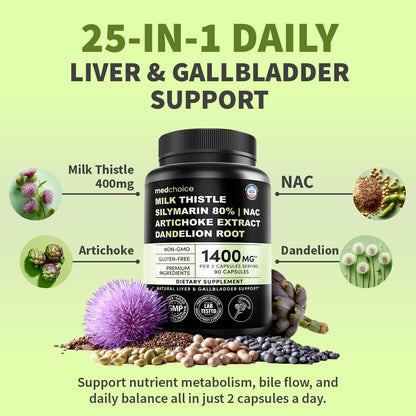 Milk Thistle Supplement w/ NAC, Artichoke & Dandelion – Liver Support Supplement & Gallbladder Supplements in One – Liver Detox – Milk Thistle - dailyvitalstore