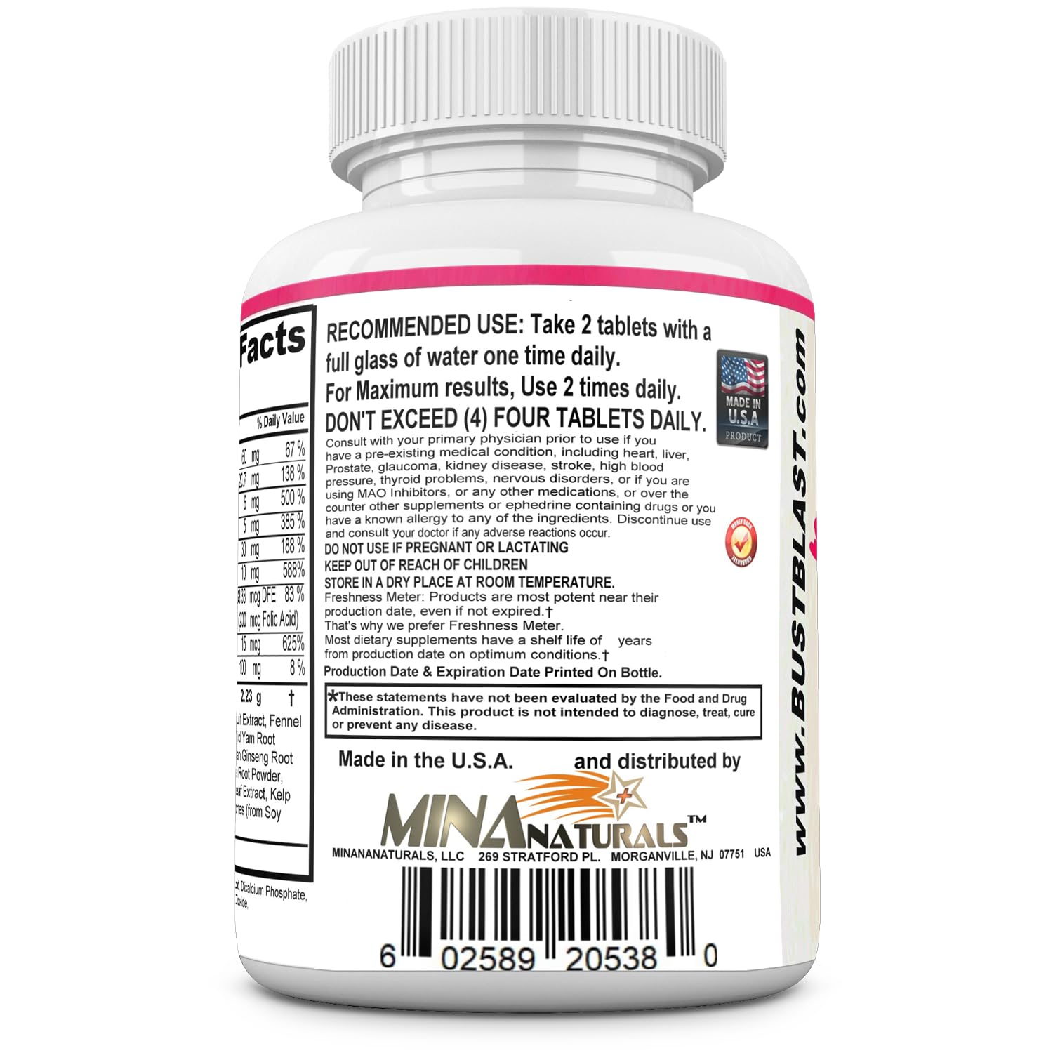 MINANATURALS Bust Blast Loaded Increase Breast Size Fast. Female Breast Enhancement - Bigger Boobs and Butt Pills. 60 Tablets - dailyvitalstore