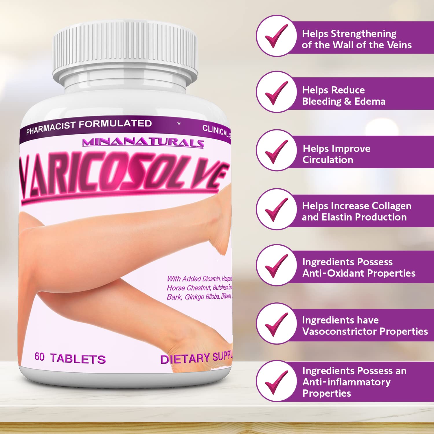 MINANATURALS VARICOSOLVE The Natural Supplement for Leg Veins. 60 Tablets - dailyvitalstore