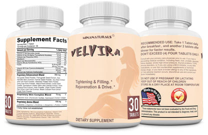 MINANATURALS VELVIRA Feminine Wellness Support Supplement for Women Herbal Rejuvenation Formula with Vitamins, Amino Acids & Collagen 30 Tablets - dailyvitalstore