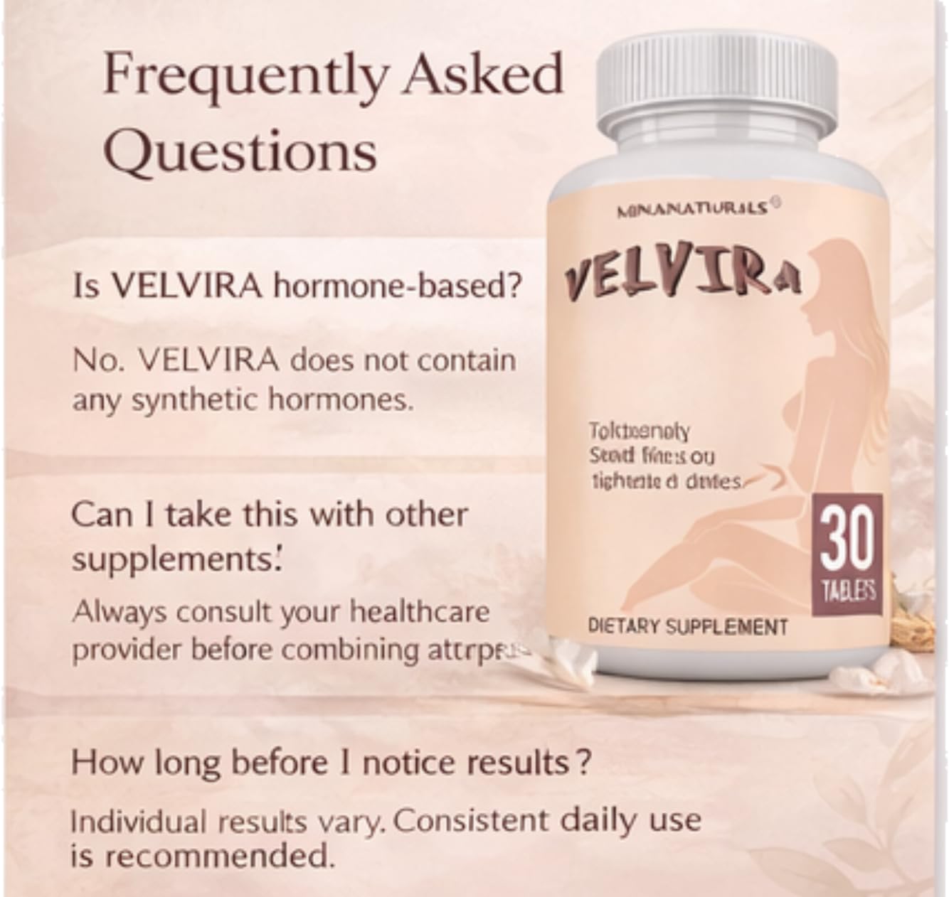 MINANATURALS VELVIRA Feminine Wellness Support Supplement for Women Herbal Rejuvenation Formula with Vitamins, Amino Acids & Collagen 30 Tablets - dailyvitalstore