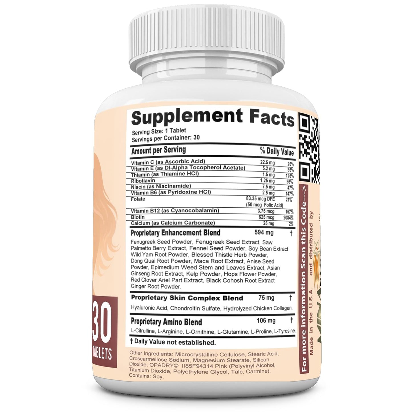 MINANATURALS VELVIRA Feminine Wellness Support Supplement for Women Herbal Rejuvenation Formula with Vitamins, Amino Acids & Collagen 30 Tablets - dailyvitalstore