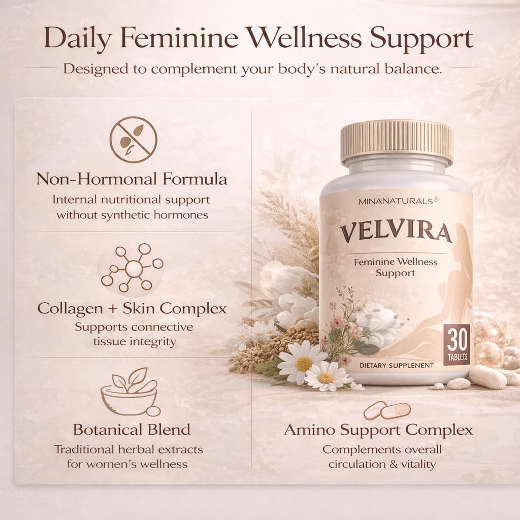 MINANATURALS VELVIRA Feminine Wellness Support Supplement for Women Herbal Rejuvenation Formula with Vitamins, Amino Acids & Collagen 30 Tablets - dailyvitalstore
