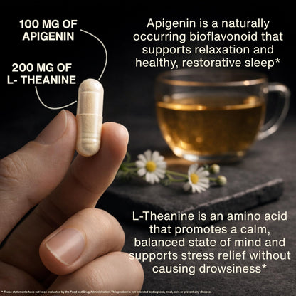 Mindvance Apigenin 100mg with L-Theanine 200mg Supplement Capsules for Sleep Support, Relaxation, Clarity & Calm | Melatonin Free | 60 Vegan Capsules - dailyvitalstore