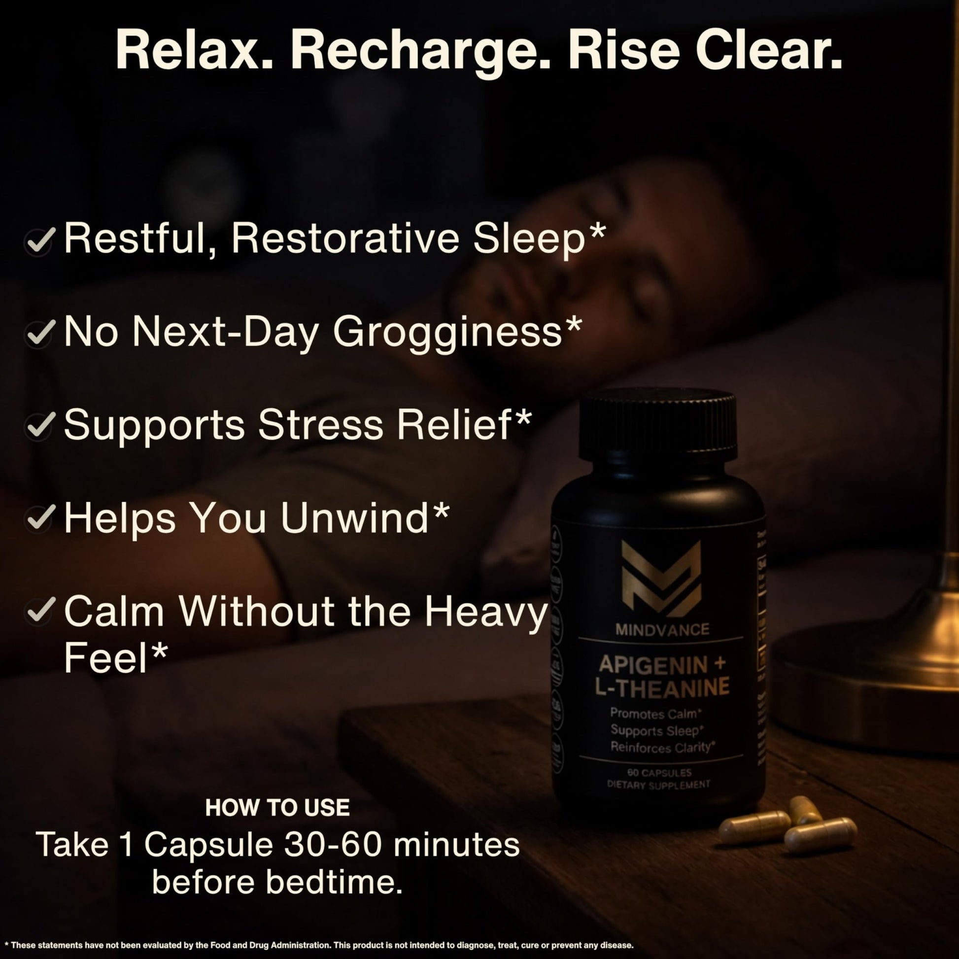 Mindvance Apigenin 100mg with L-Theanine 200mg Supplement Capsules for Sleep Support, Relaxation, Clarity & Calm | Melatonin Free | 60 Vegan Capsules - dailyvitalstore