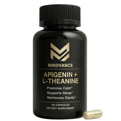 Mindvance Apigenin 100mg with L-Theanine 200mg Supplement Capsules for Sleep Support, Relaxation, Clarity & Calm | Melatonin Free | 60 Vegan Capsules - dailyvitalstore