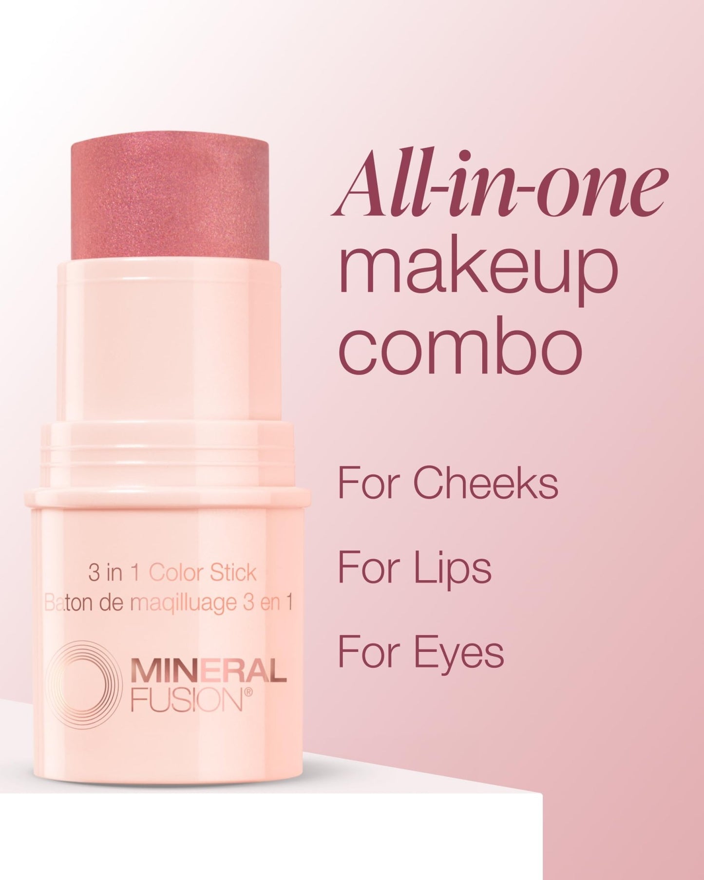 Mineral Fusion 3-in-1 Color Stick - Hydrating Cream Blush Tint for Cheek, Lip and Eye - Natural Multi Use Makeup (Rosette) - dailyvitalstore