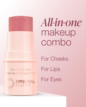 Mineral Fusion 3-in-1 Color Stick - Hydrating Cream Blush Tint for Cheek, Lip and Eye - Natural Multi Use Makeup (Rosette) - dailyvitalstore