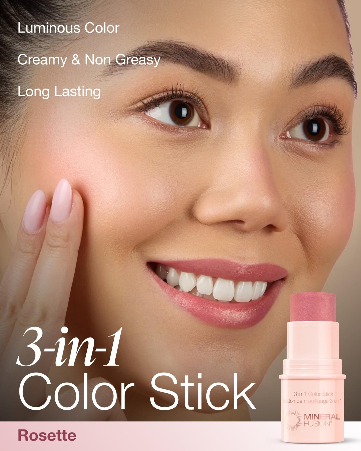 Mineral Fusion 3-in-1 Color Stick - Hydrating Cream Blush Tint for Cheek, Lip and Eye - Natural Multi Use Makeup (Rosette) - dailyvitalstore