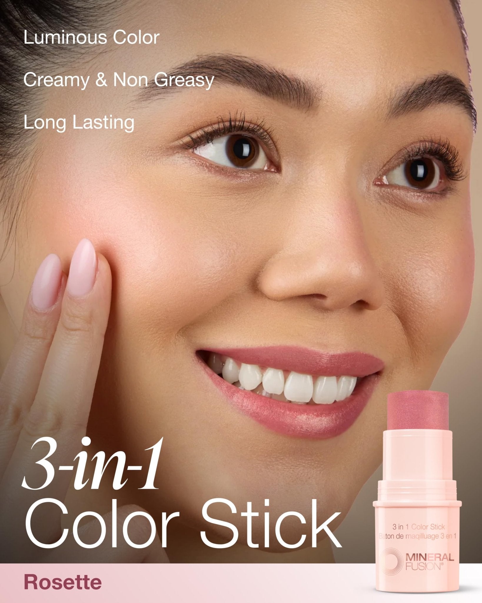 Mineral Fusion 3-in-1 Color Stick - Hydrating Cream Blush Tint for Cheek, Lip and Eye - Natural Multi Use Makeup (Rosette) - dailyvitalstore