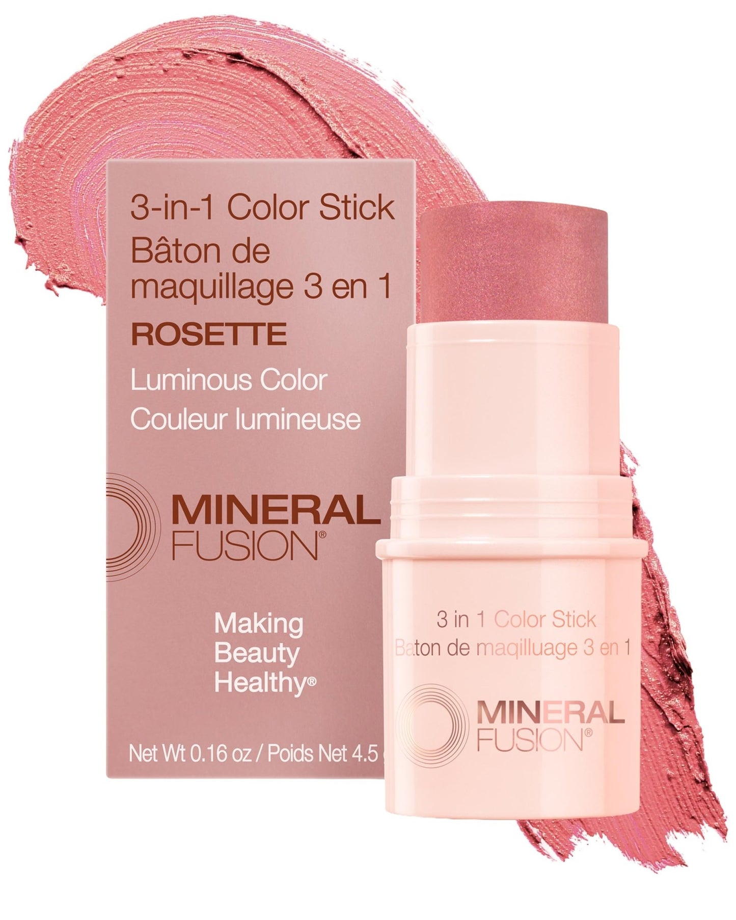 Mineral Fusion 3-in-1 Color Stick - Hydrating Cream Blush Tint for Cheek, Lip and Eye - Natural Multi Use Makeup (Rosette) - dailyvitalstore