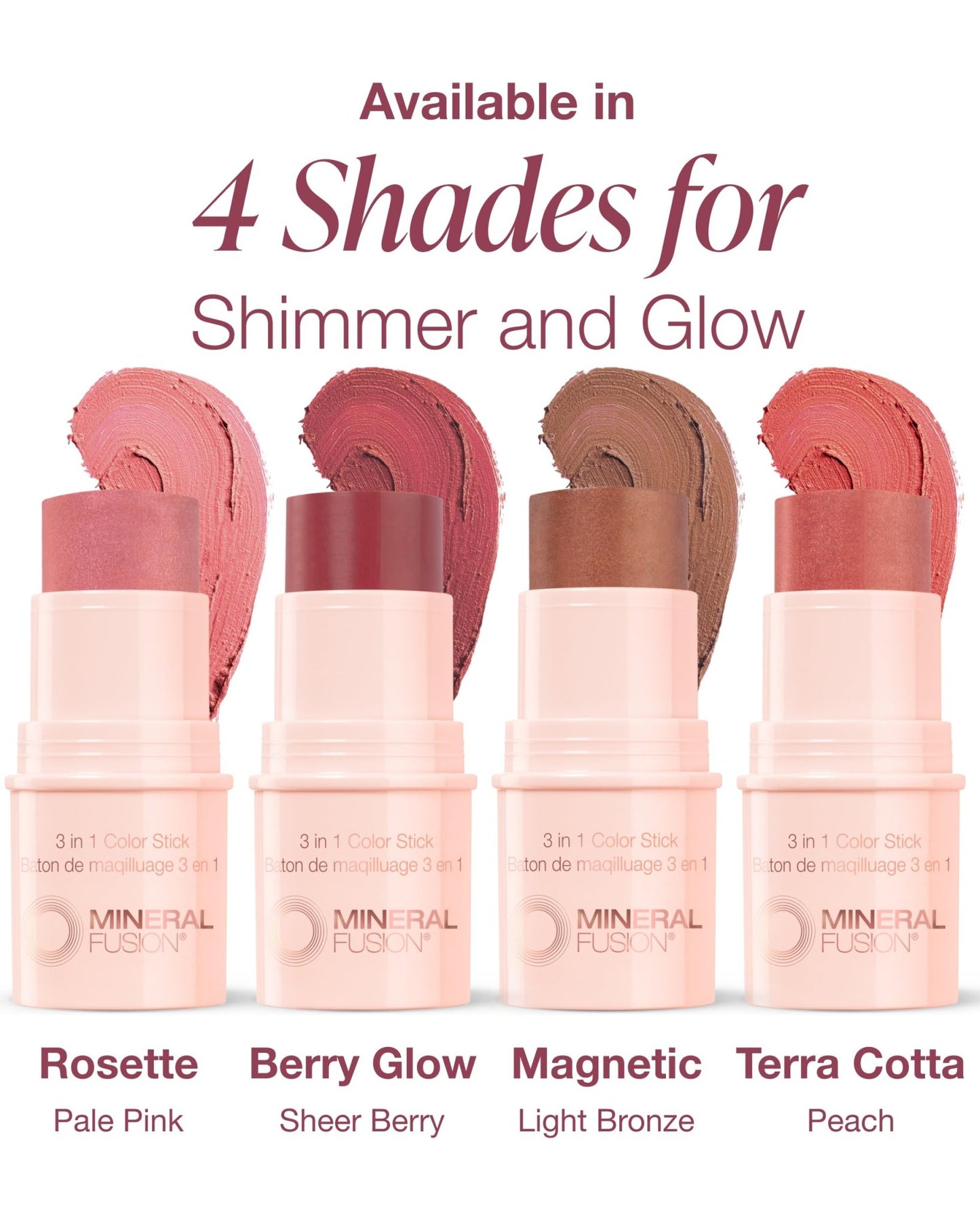 Mineral Fusion 3-in-1 Color Stick - Hydrating Tinted Cream Blush for Cheeks, Lip and Eye - Natural Multi Use Makeup (Berry Glow) - dailyvitalstore