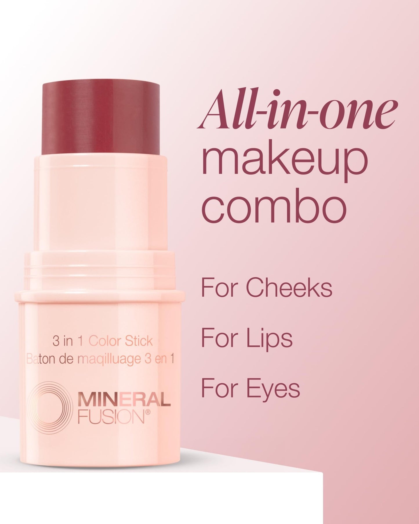 Mineral Fusion 3-in-1 Color Stick - Hydrating Tinted Cream Blush for Cheeks, Lip and Eye - Natural Multi Use Makeup (Berry Glow) - dailyvitalstore
