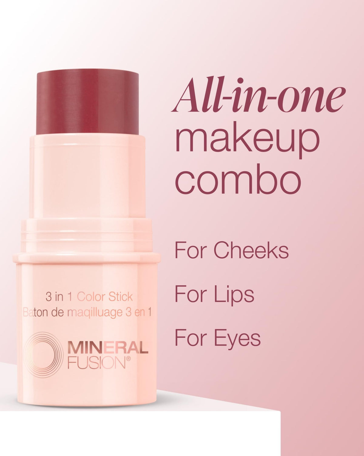 Mineral Fusion 3-in-1 Color Stick - Hydrating Tinted Cream Blush for Cheeks, Lip and Eye - Natural Multi Use Makeup (Berry Glow) - dailyvitalstore