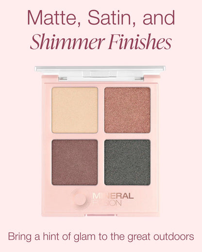 Mineral Fusion Eyeshadow Palette - Four Pressed Powder Shades in Matte, Satin, and Shimmer Finishes - Natural, Lightweight Vegan Eye Makeup - (Glamping) - dailyvitalstore