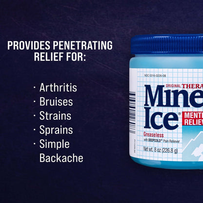Mineral Ice Original Therapeutic Menthol Pain Relief Gel. Greaseless with "Deepcold" Pain Reliever. Provides Cooling & Penetrating Relief for Arthritis, Simple Backache, Strains & Sprains (8 Ounce) - dailyvitalstore