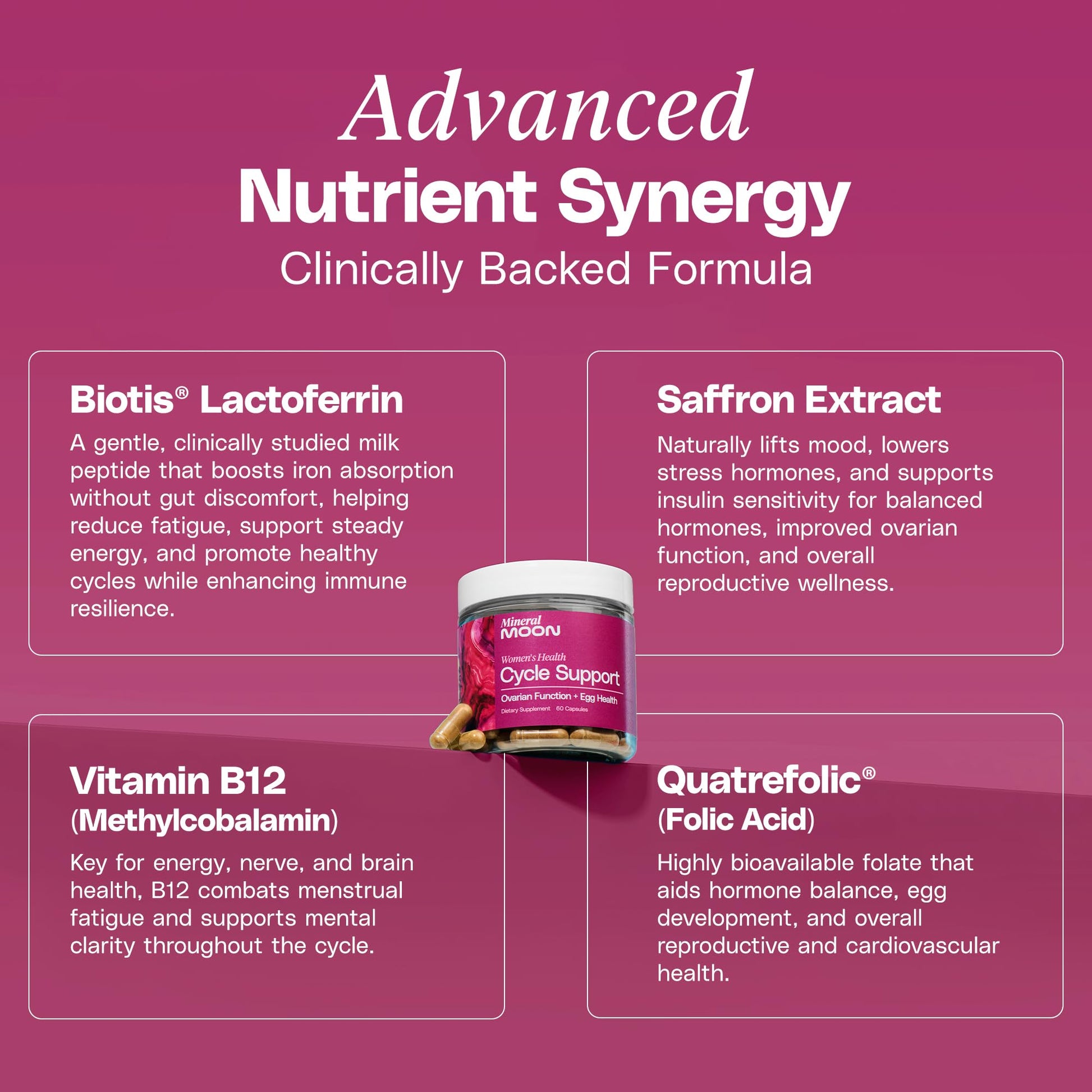 Mineral Moon Hormonal Support Bundle - Menstrual Supplement + Cycle Support - Aid Ovulation, Hormonal Balance & PMS Support - Reduce Period Cramps & Fatigue - Antioxidant Ovarian Support Vitamins - dailyvitalstore