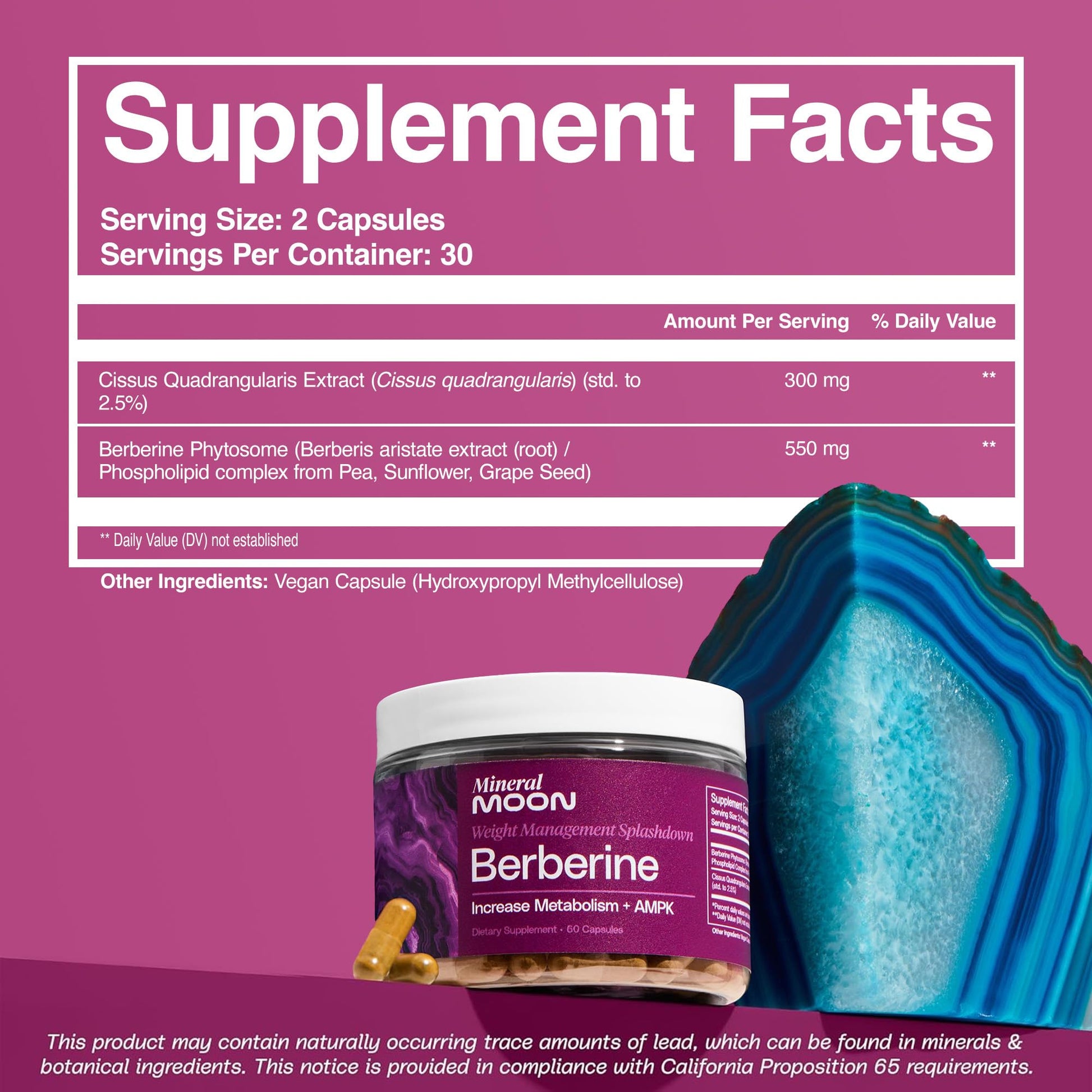 Mineral Moon Premium Berberine Supplement Body Composition, 60 Capsules - with Cissus Quadrangularis & Berberine Phytosome - Supports Overall Wellness - dailyvitalstore
