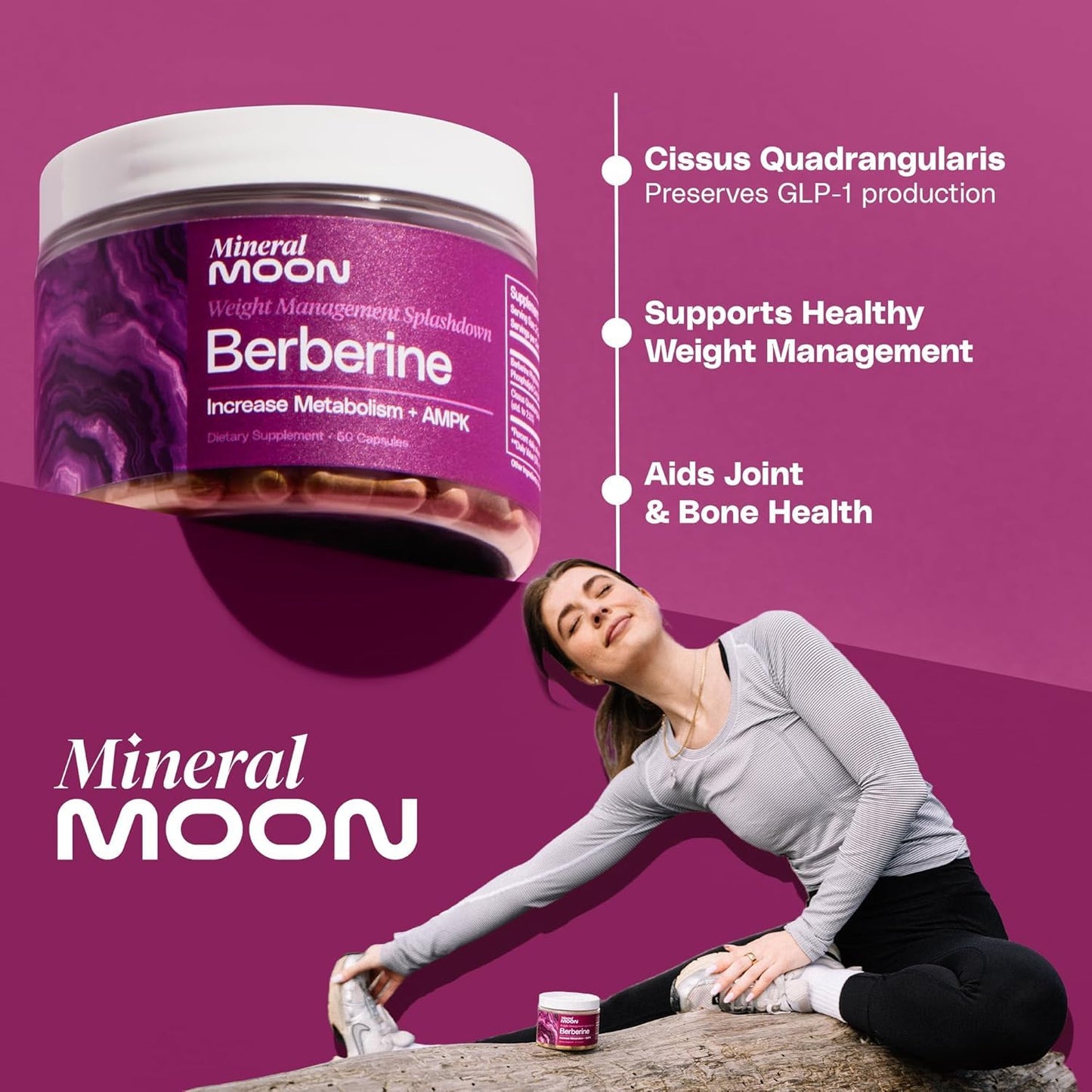 Mineral Moon Premium Berberine Supplement Body Composition, 60 Capsules - with Cissus Quadrangularis & Berberine Phytosome - Supports Overall Wellness - dailyvitalstore
