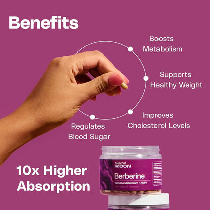 Mineral Moon Premium Berberine Supplement Body Composition, 60 Capsules - with Cissus Quadrangularis & Berberine Phytosome - Supports Overall Wellness - dailyvitalstore