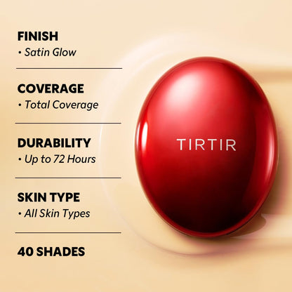 [*Mini Size*] TIRTIR Mask Fit Red Cushion Foundation | Full coverage, Weightless, Skin fit, Satin Glow Finish, Korean Makeup BB Foundation, beauty, Tattoo cover up, Buildable (21N Ivory, 0.15 Fl Oz) - dailyvitalstore