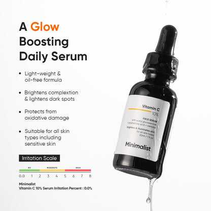 Minimalist 10% Advanced Vitamin C Serum for Glowing Skin | Brightening & Dark Spot Treatment | Treats Uneven Skin Tone, Dullness & UV Damage - dailyvitalstore
