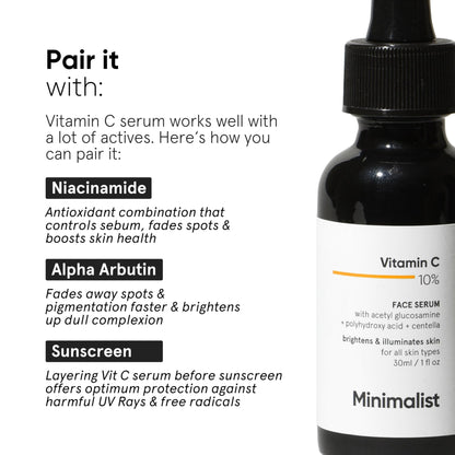 Minimalist 10% Advanced Vitamin C Serum for Glowing Skin | Brightening & Dark Spot Treatment | Treats Uneven Skin Tone, Dullness & UV Damage - dailyvitalstore