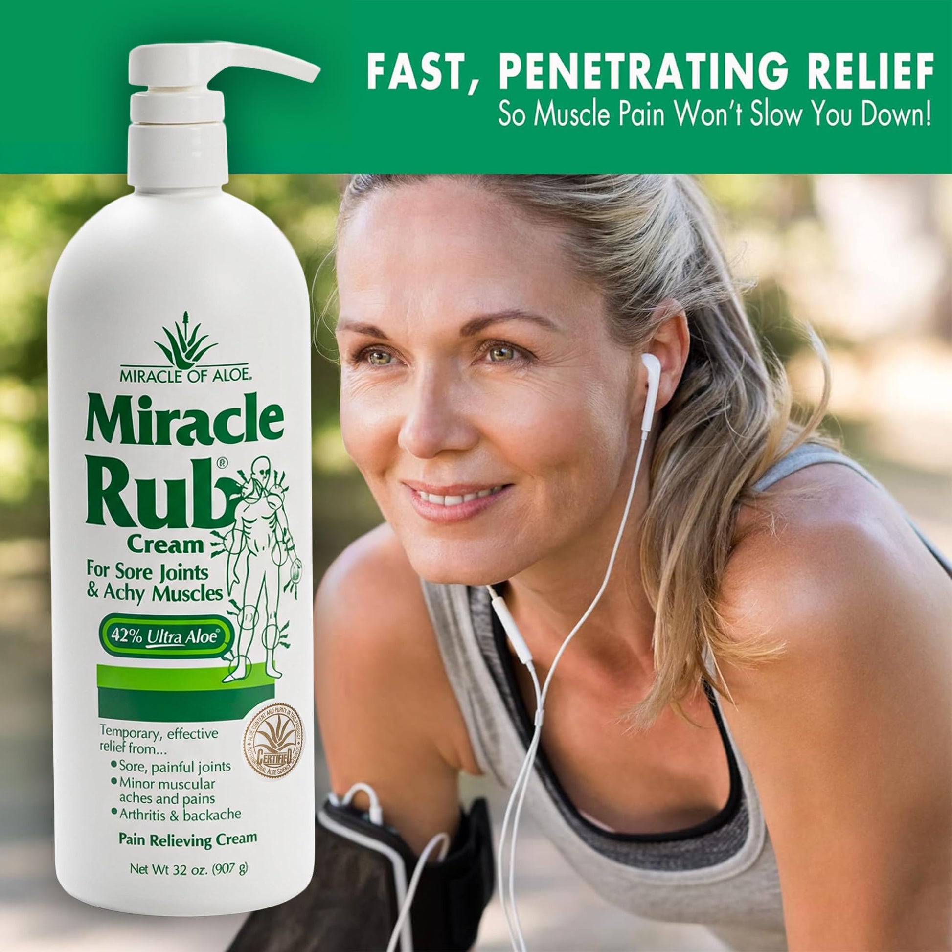 Miracle of Aloe Miracle Rub Pain Relieving Cream 32 oz, Fast & Effective Relief for Arthritis, Muscle, and Joint Pain - Maximum Strength UltraAloe Formula, Topical Analgesic - dailyvitalstore