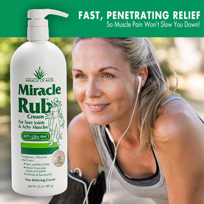 Miracle of Aloe Miracle Rub Pain Relieving Cream 32 oz, Fast & Effective Relief for Arthritis, Muscle, and Joint Pain - Maximum Strength UltraAloe Formula, Topical Analgesic - dailyvitalstore