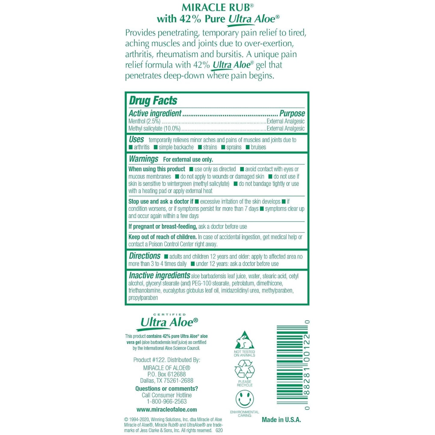Miracle of Aloe Miracle Rub Pain Relieving Cream 32 oz, Fast & Effective Relief for Arthritis, Muscle, and Joint Pain - Maximum Strength UltraAloe Formula, Topical Analgesic - dailyvitalstore