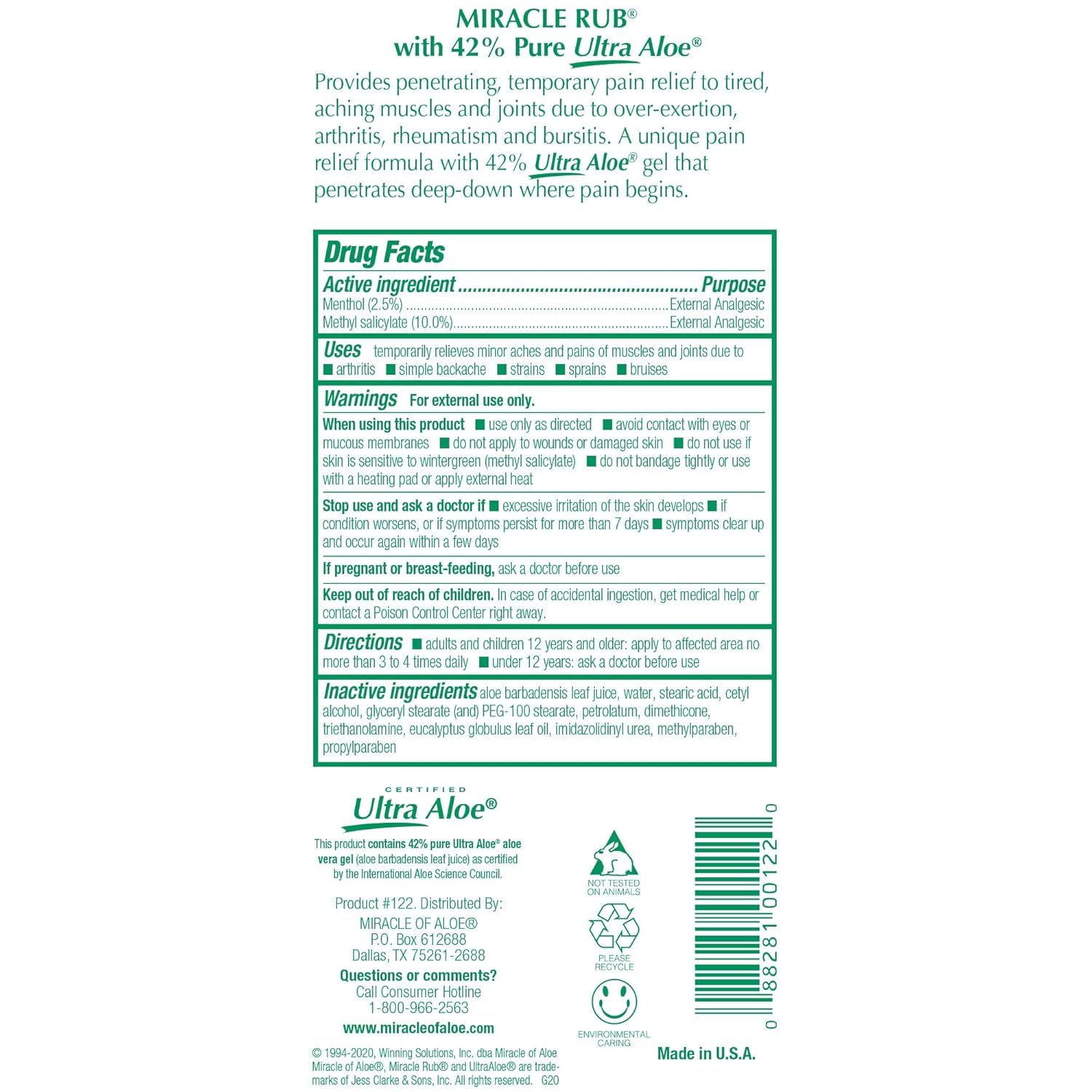 Miracle of Aloe Miracle Rub Pain Relieving Cream 32 oz, Fast & Effective Relief for Arthritis, Muscle, and Joint Pain - Maximum Strength UltraAloe Formula, Topical Analgesic - dailyvitalstore