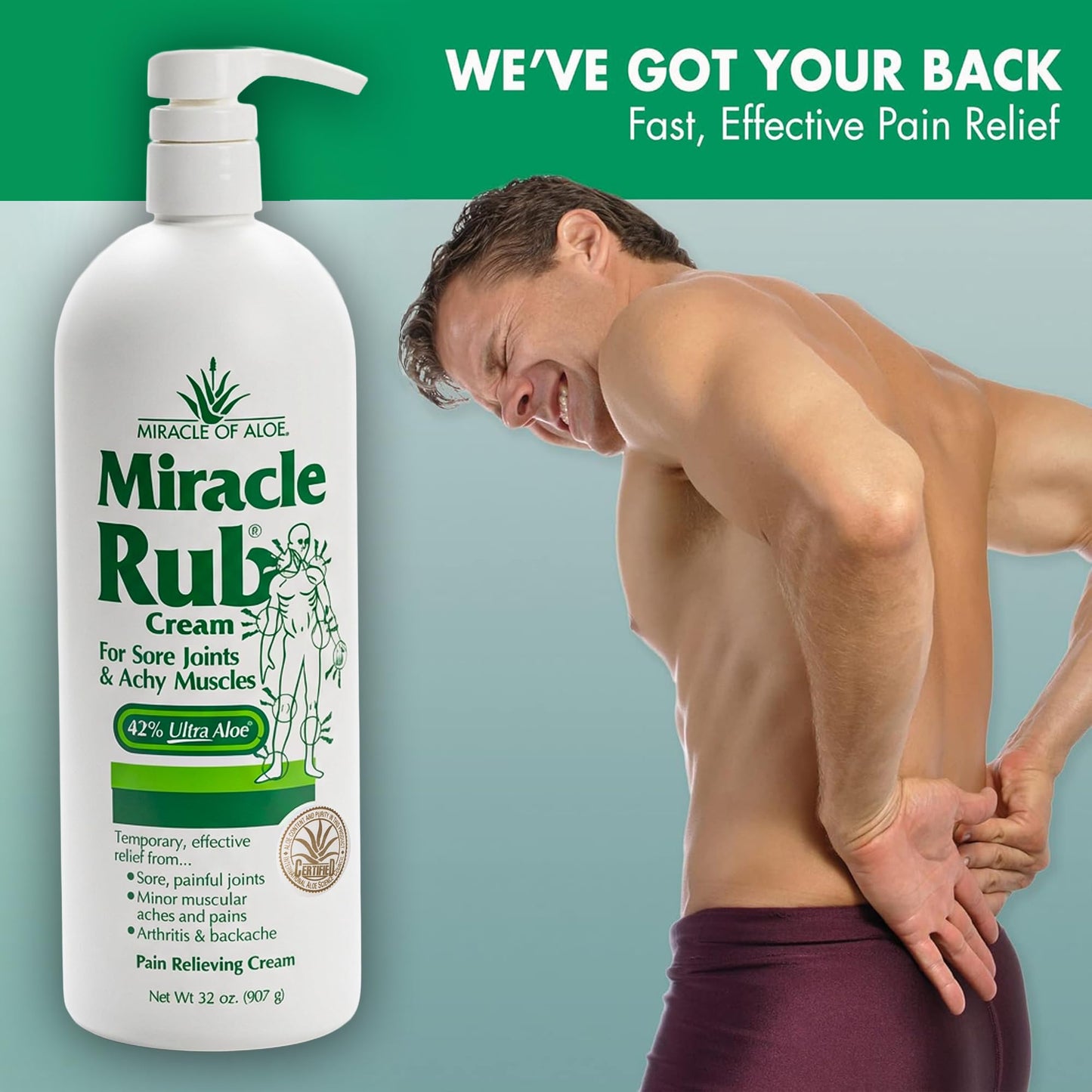 Miracle of Aloe Miracle Rub Pain Relieving Cream 32 oz, Fast & Effective Relief for Arthritis, Muscle, and Joint Pain - Maximum Strength UltraAloe Formula, Topical Analgesic - dailyvitalstore