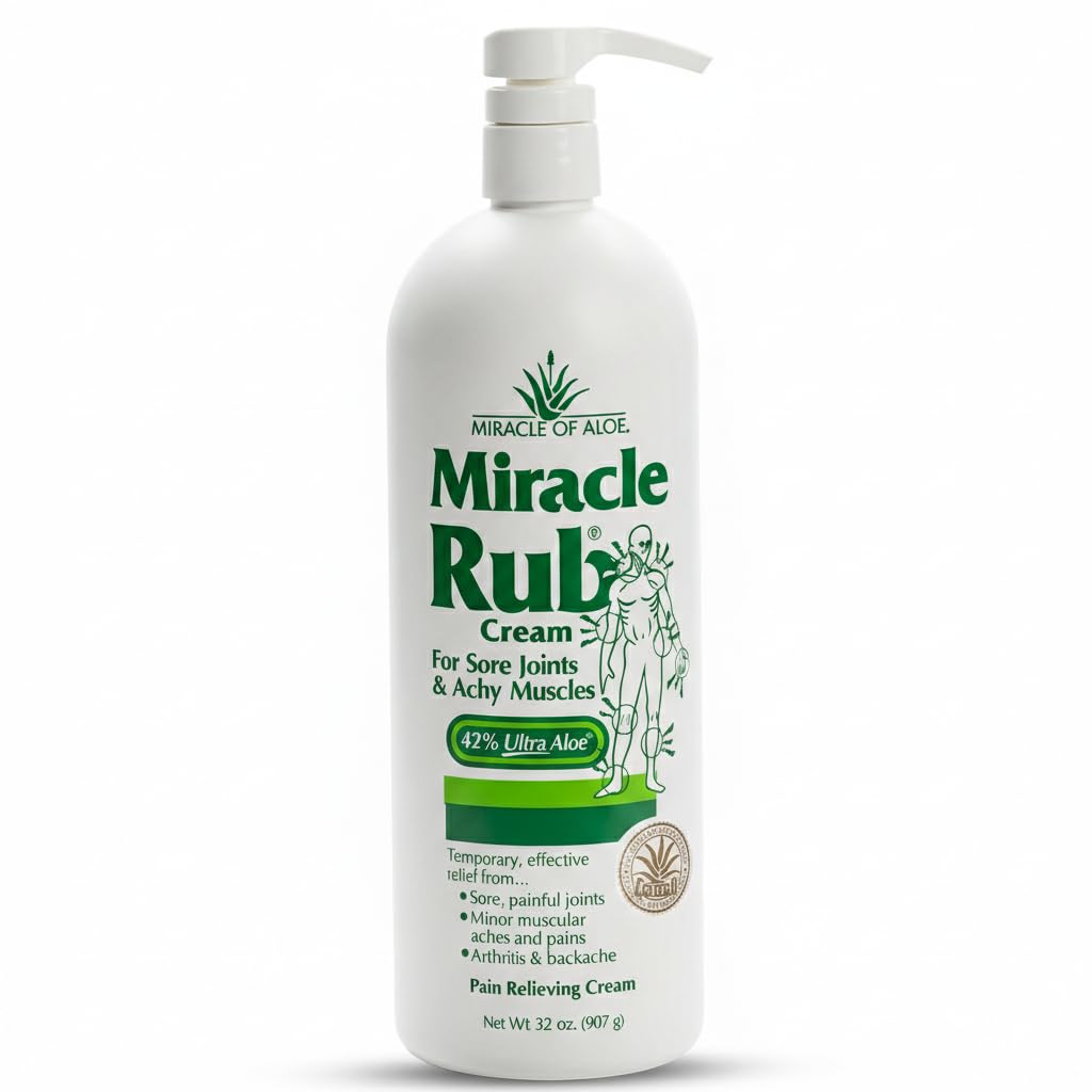 Miracle of Aloe Miracle Rub Pain Relieving Cream 32 oz, Fast & Effective Relief for Arthritis, Muscle, and Joint Pain - Maximum Strength UltraAloe Formula, Topical Analgesic - dailyvitalstore