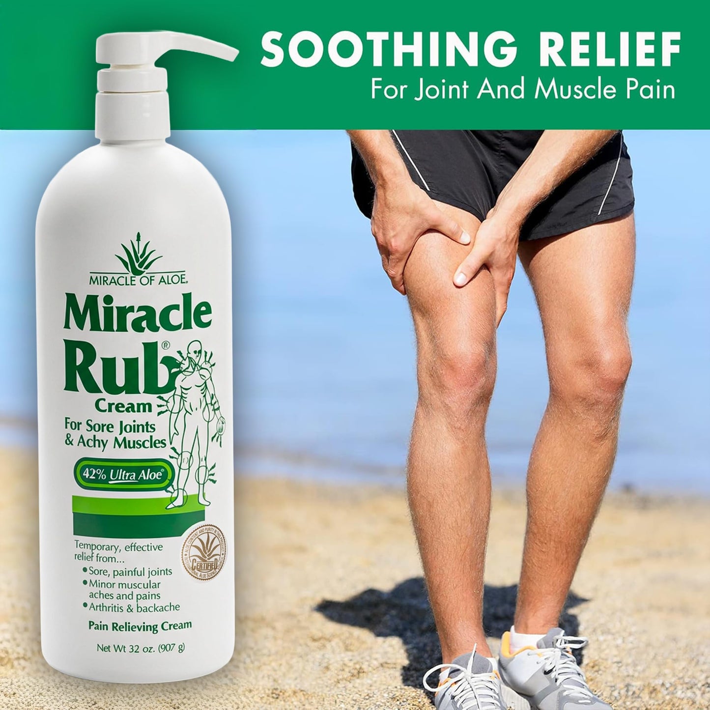 Miracle of Aloe Miracle Rub Pain Relieving Cream 32 oz, Fast & Effective Relief for Arthritis, Muscle, and Joint Pain - Maximum Strength UltraAloe Formula, Topical Analgesic - dailyvitalstore